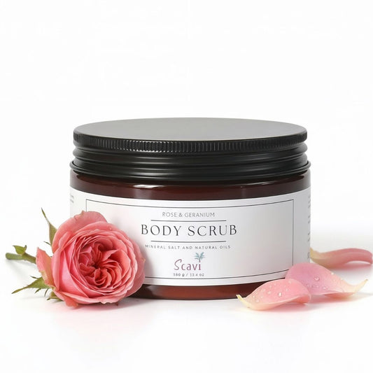 เกลือสครับขัดผิว Scavi Body Scrub Rose and Geranium